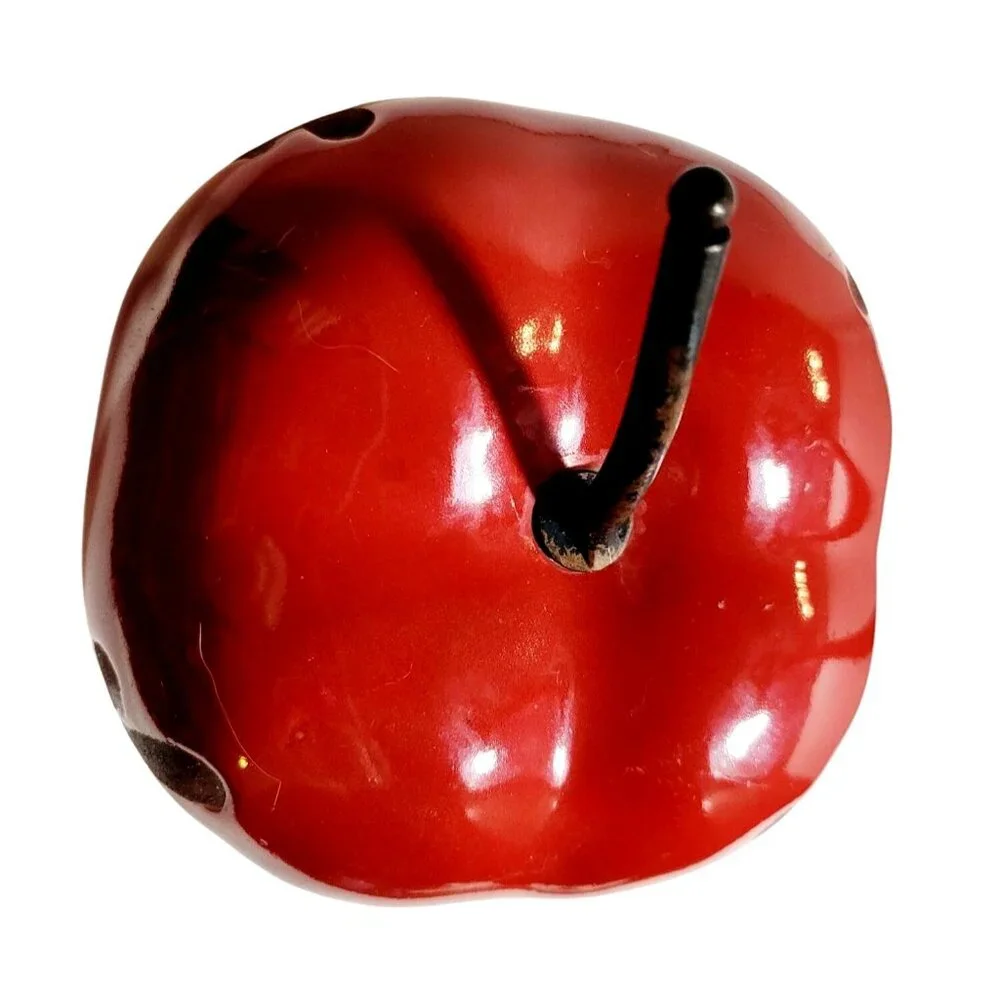 Vintage Red Enamel Over Metal Folk Art Apple Sculpture Signed Decorative Piece - Picture 5 of 7